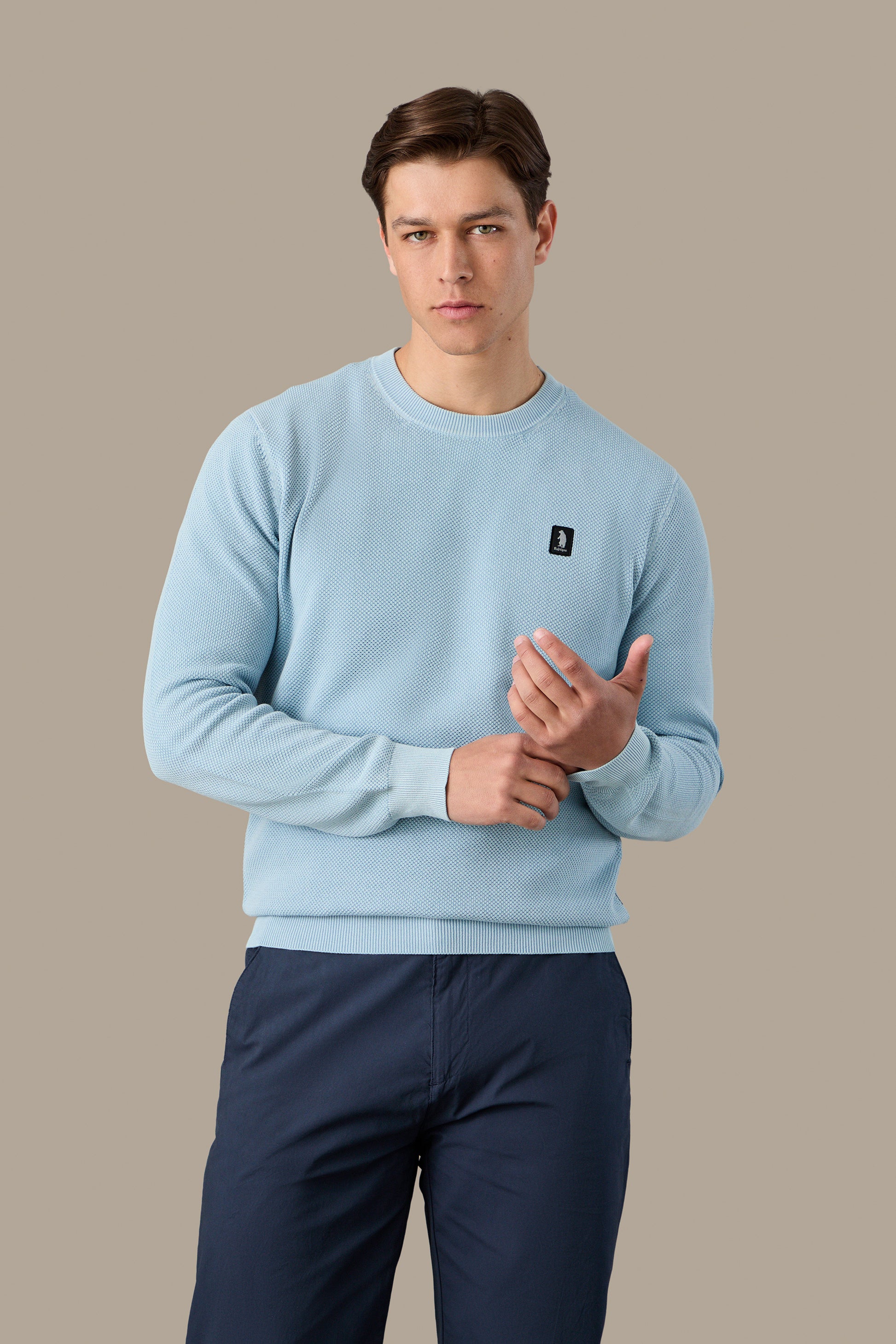 MAGLIA UOMO CREWNECK GRAIN OF RICE FOG | REFRIGUE
