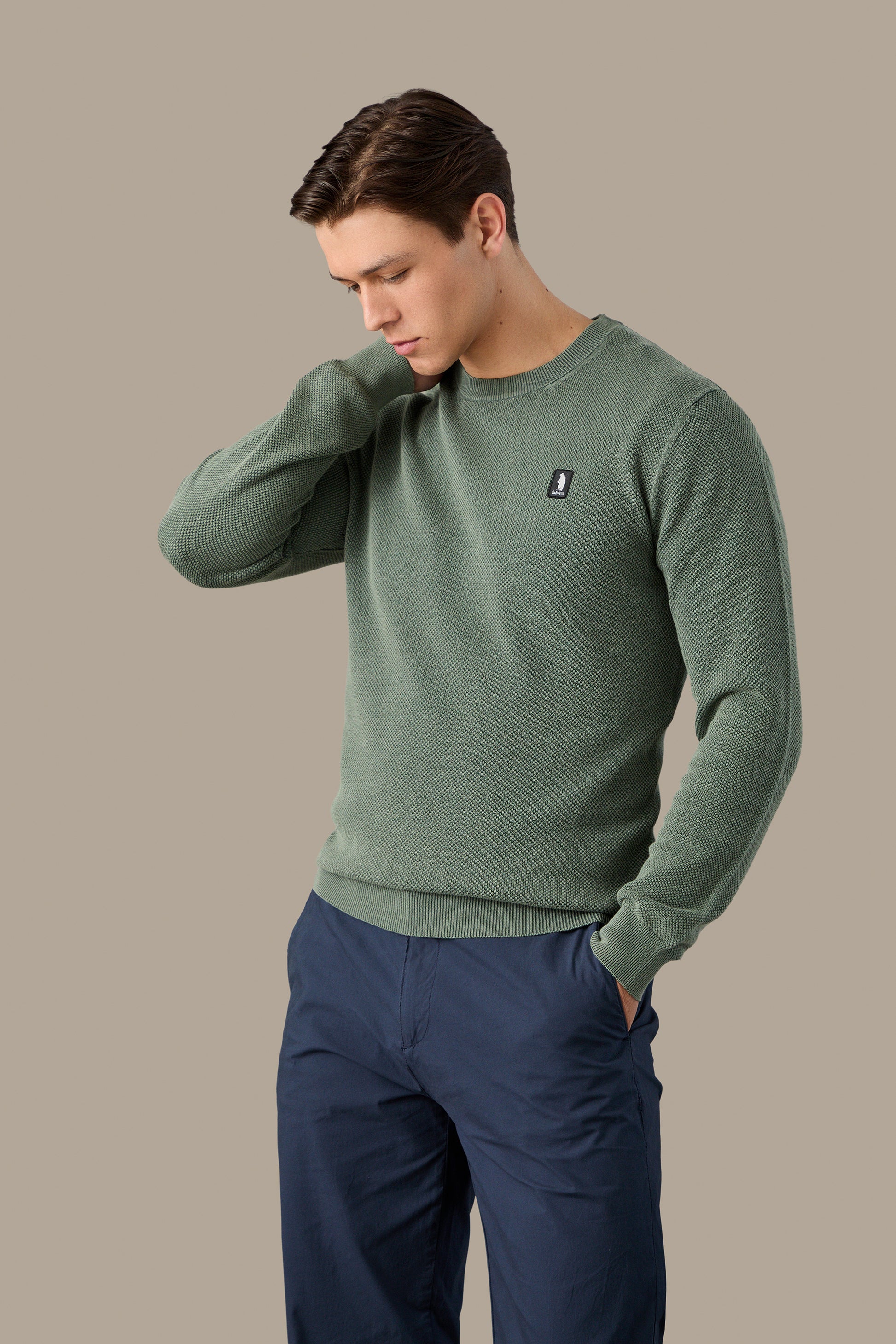 MAGLIA UOMO CREWNECK GRAIN OF RICE FOG | REFRIGUE
