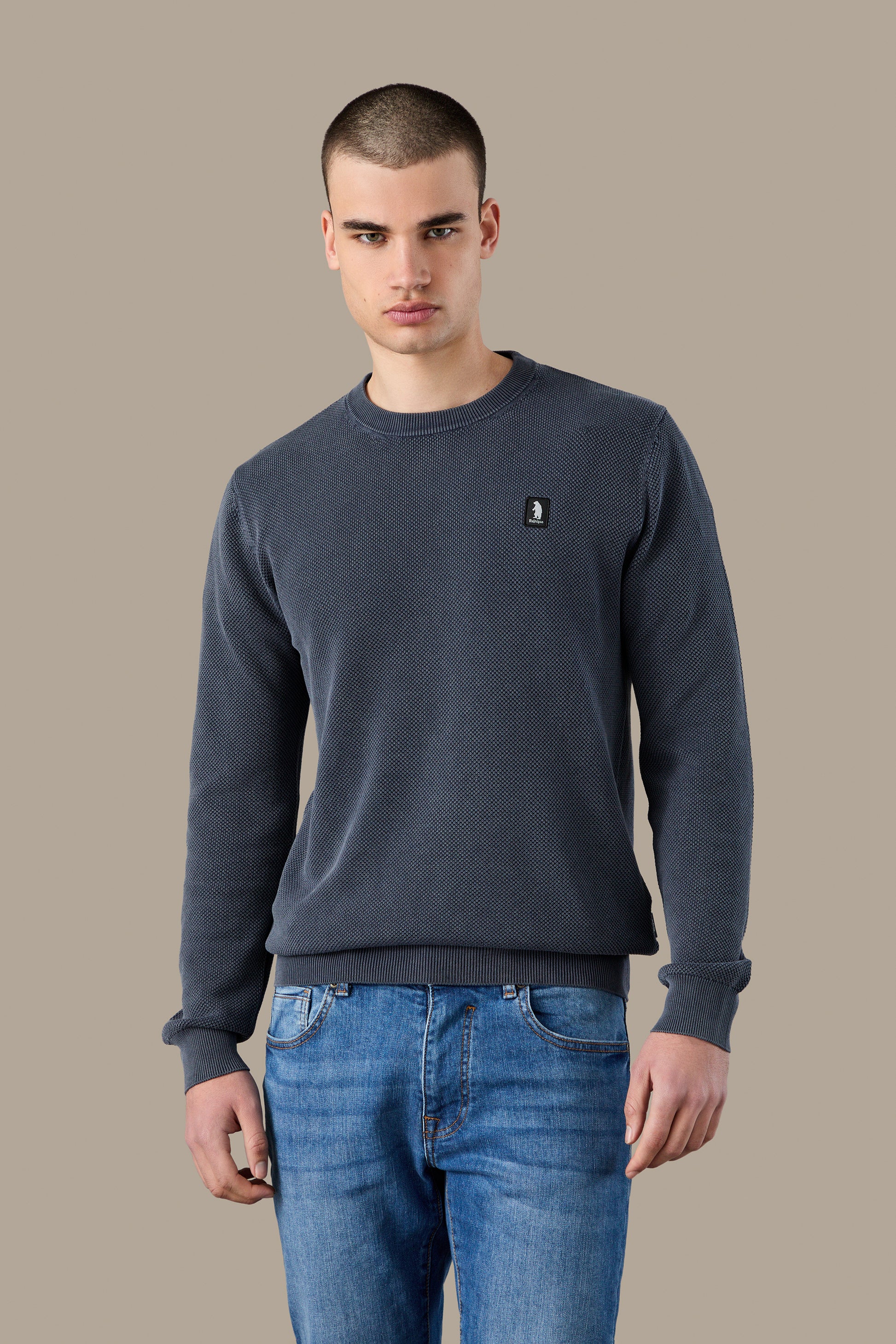 MAGLIA UOMO CREWNECK GRAIN OF RICE FOG | REFRIGUE
