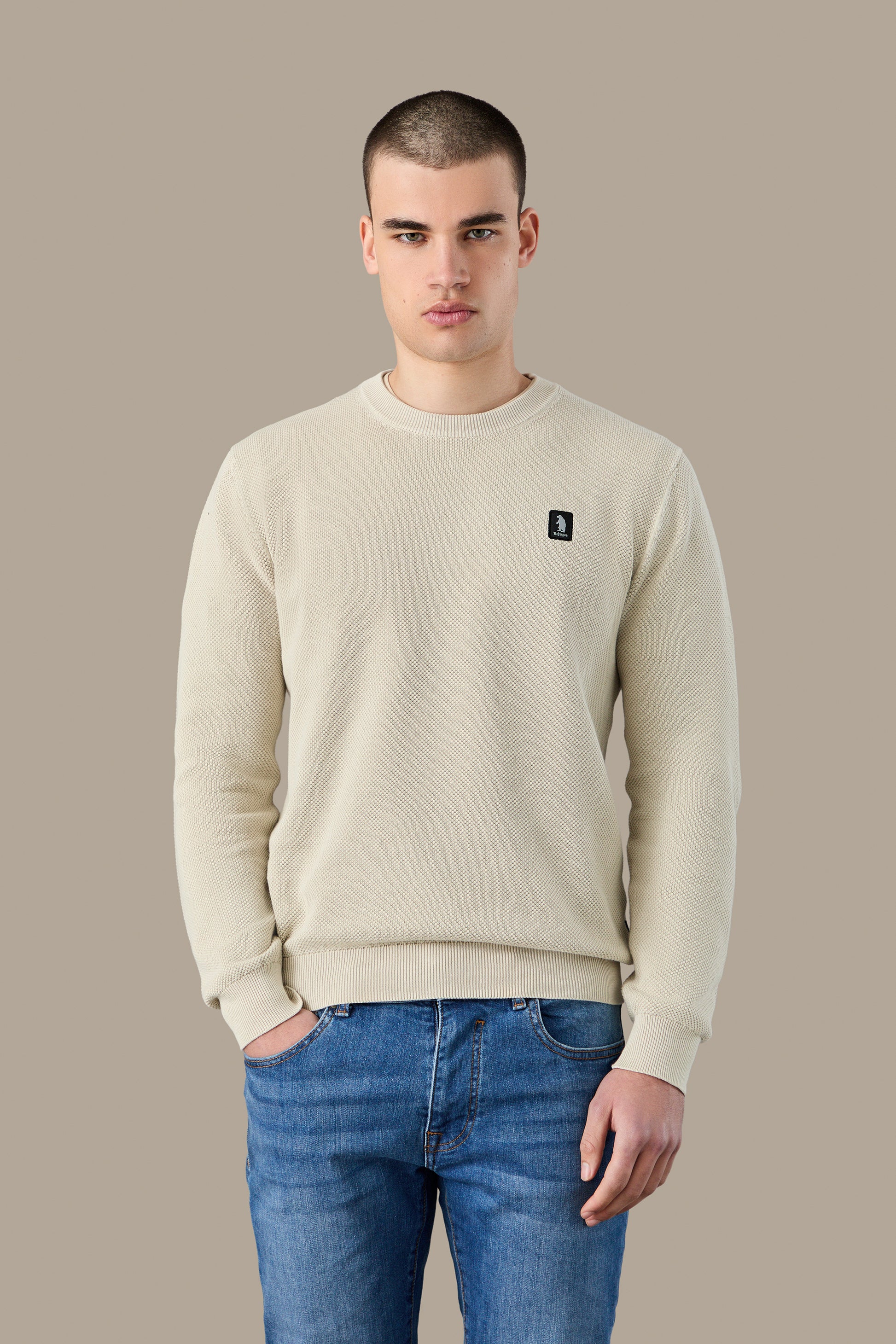MAGLIA UOMO CREWNECK GRAIN OF RICE FOG | REFRIGUE
