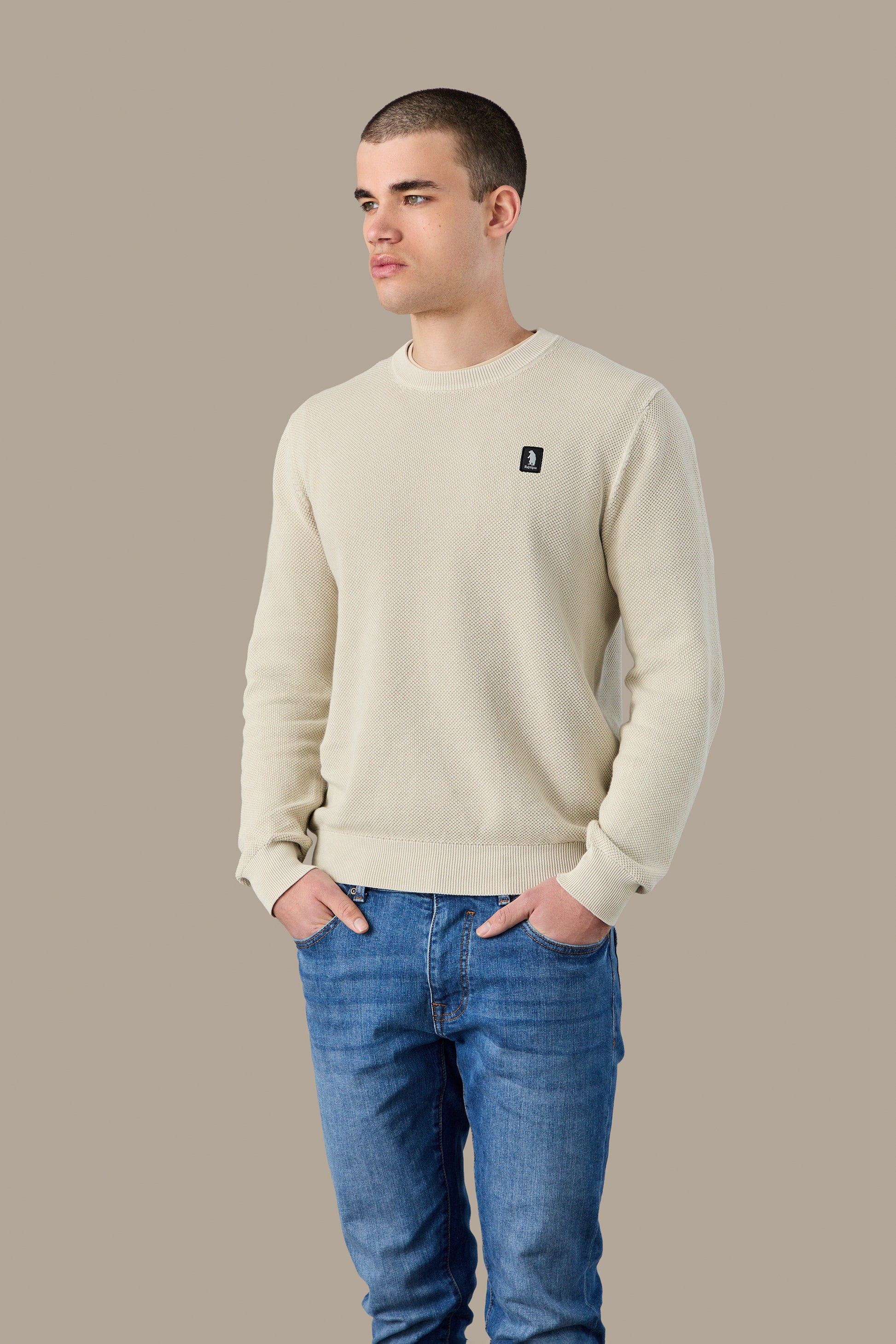 MAGLIA UOMO CREWNECK GRAIN OF RICE FOG | REFRIGUE
