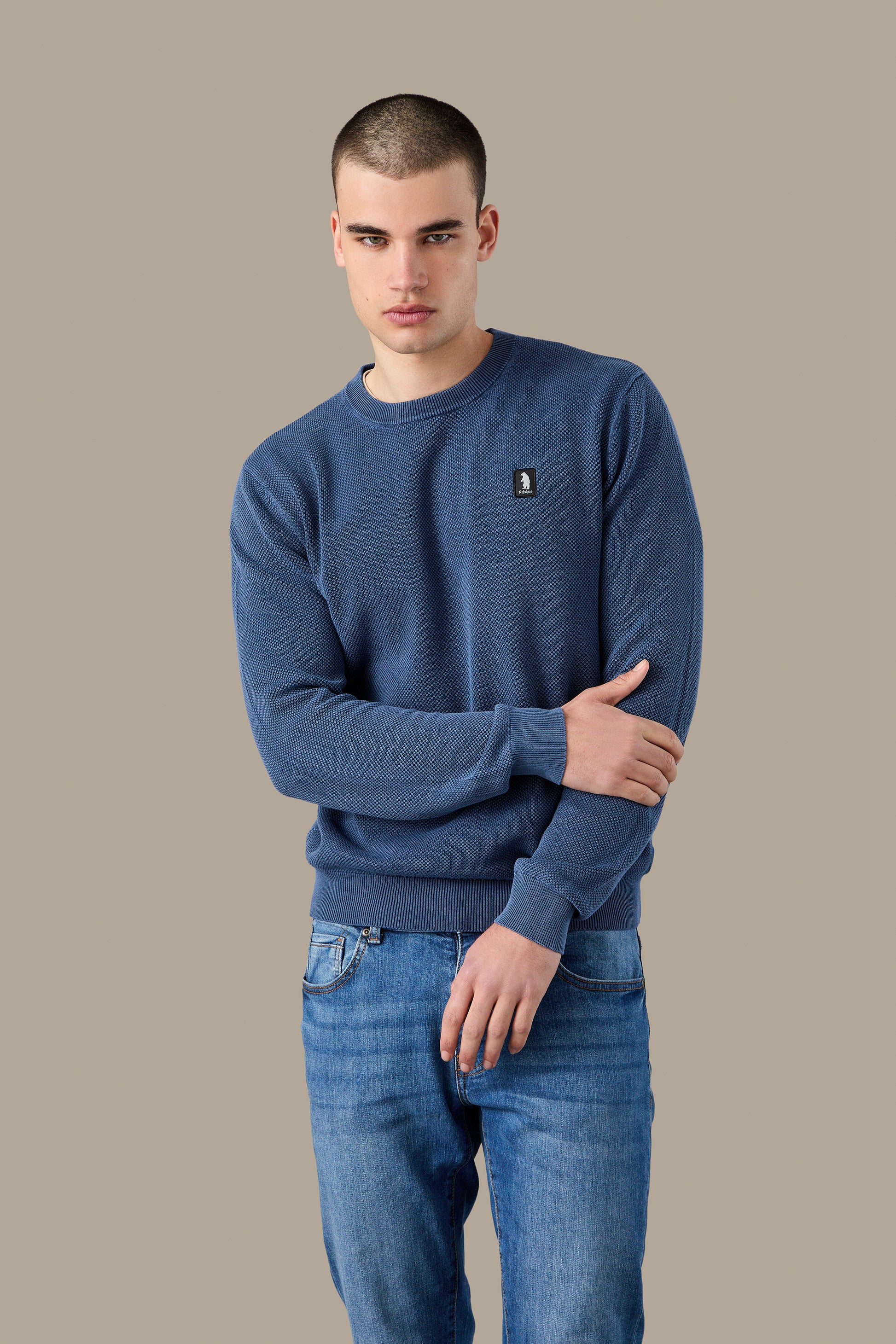 MAGLIA UOMO CREWNECK GRAIN OF RICE FOG | REFRIGUE

