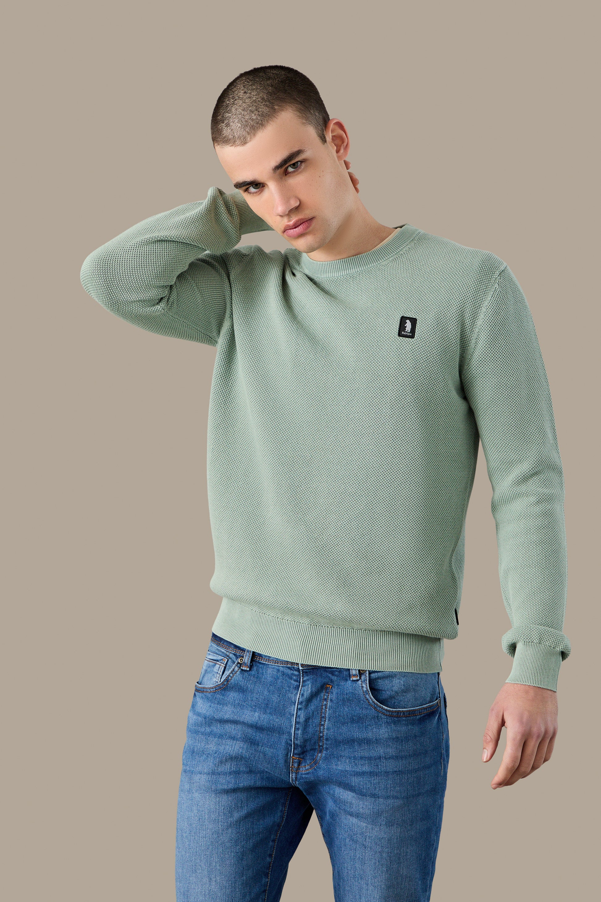MAGLIA UOMO CREWNECK GRAIN OF RICE FOG | REFRIGUE
