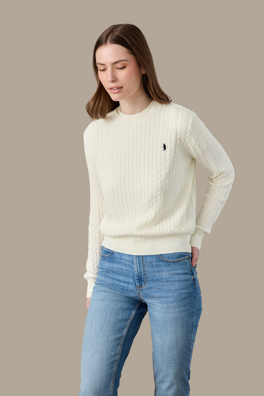 MAGLIA DONNA CABLE CREWNECK PINK | REFRIGUE