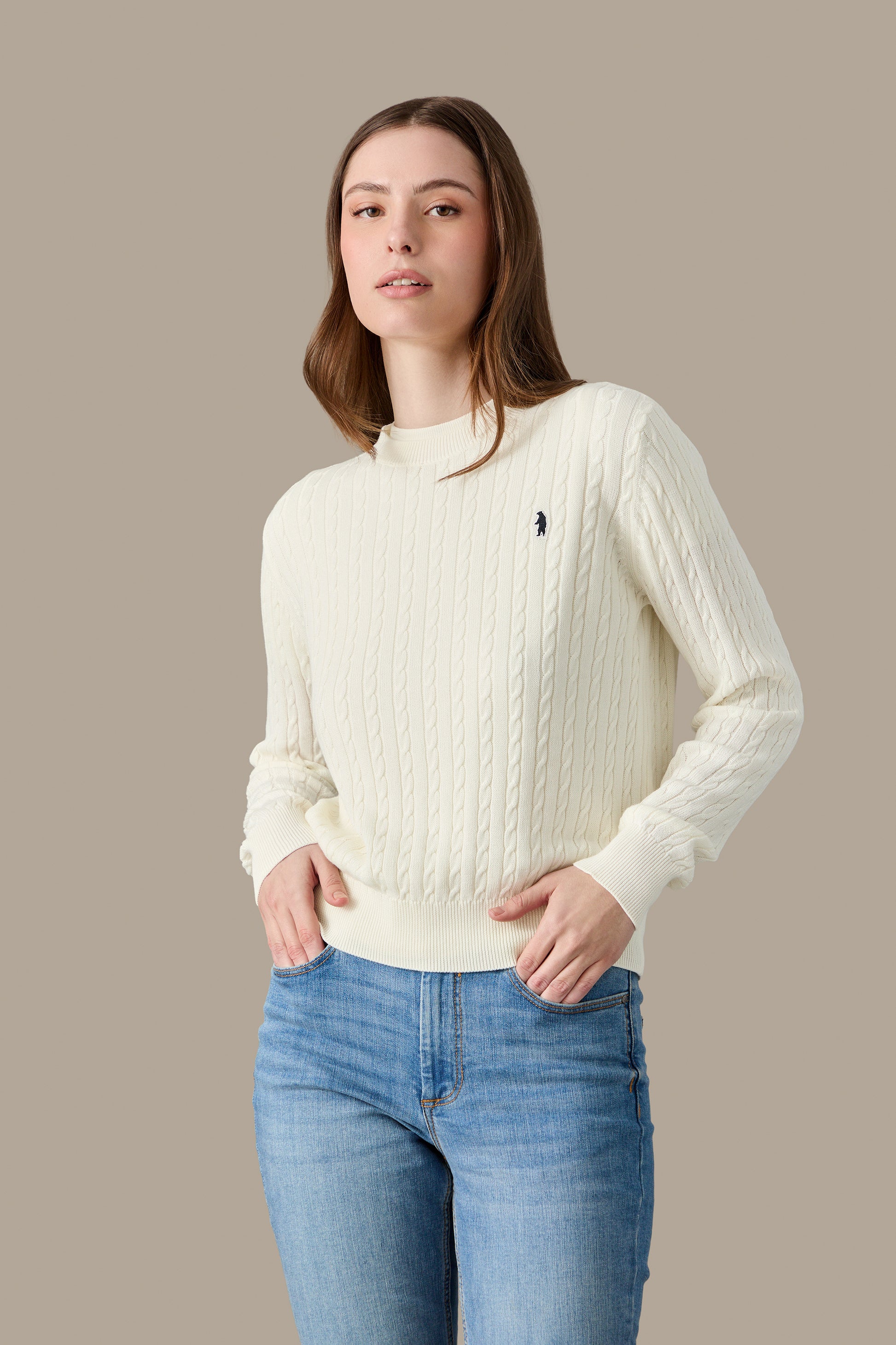 MAGLIA DONNA CABLE CREWNECK PINK | REFRIGUE
