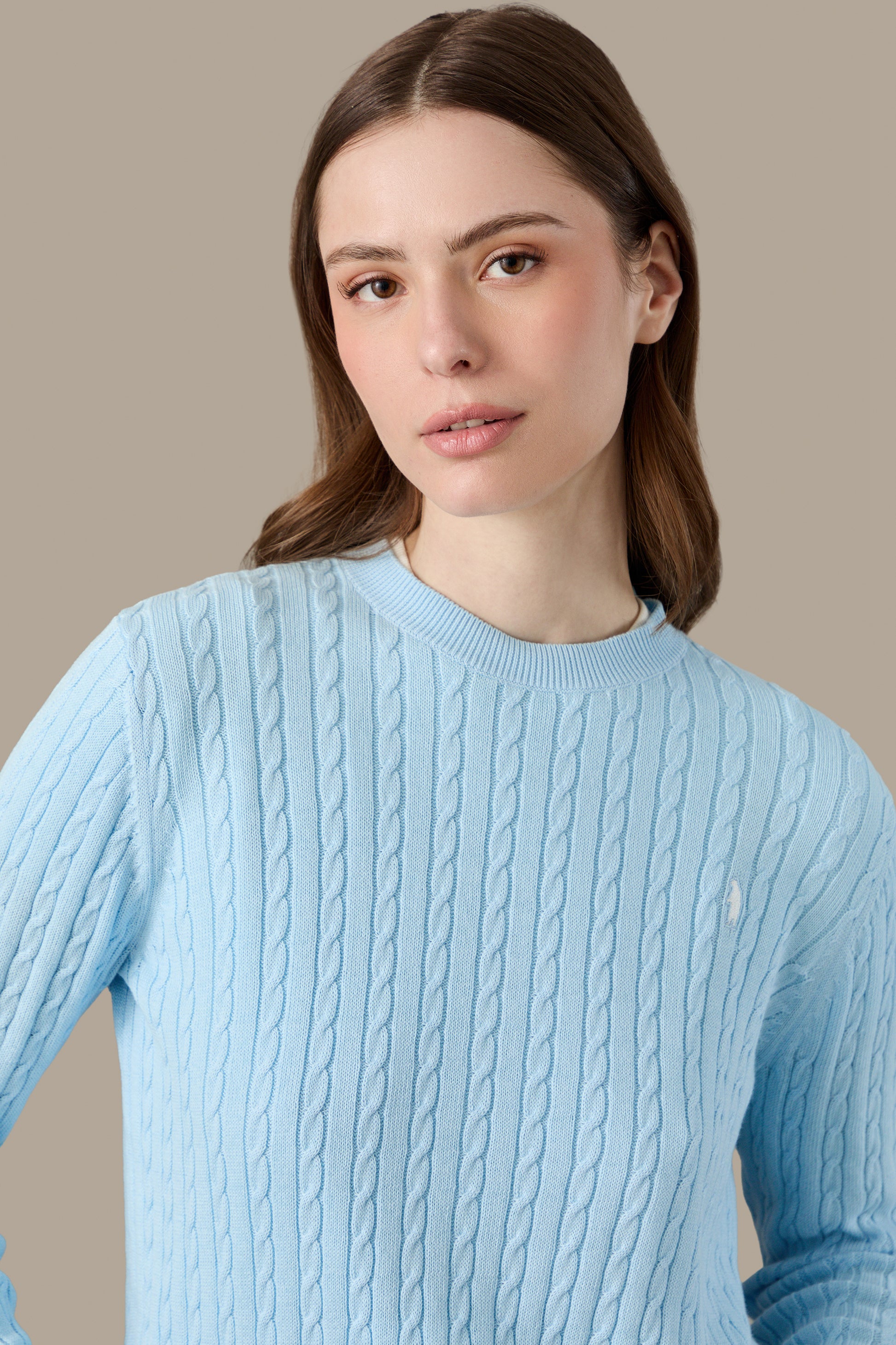 MAGLIA DONNA CABLE CREWNECK PINK | REFRIGUE
