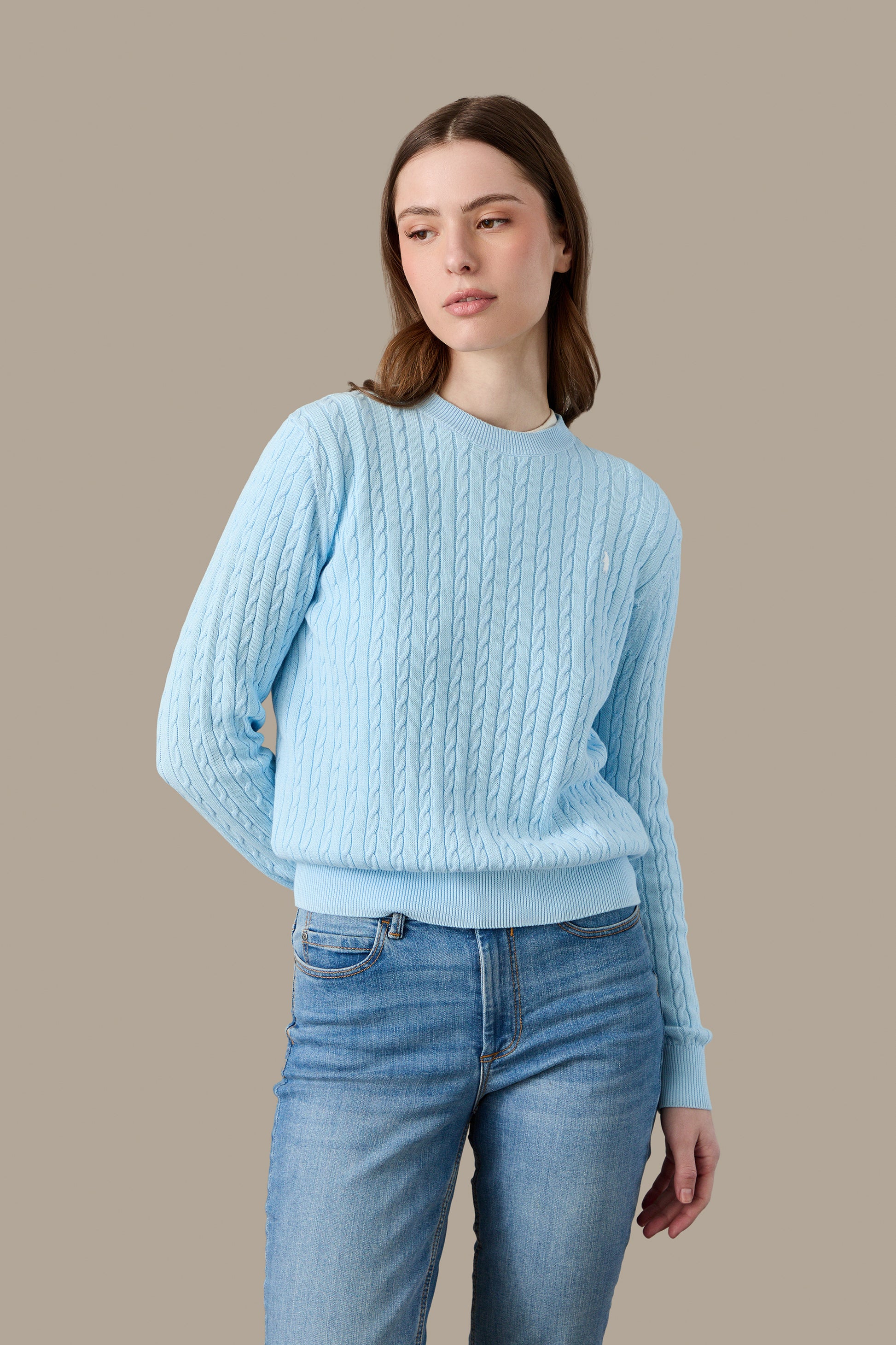 MAGLIA DONNA CABLE CREWNECK PINK | REFRIGUE
