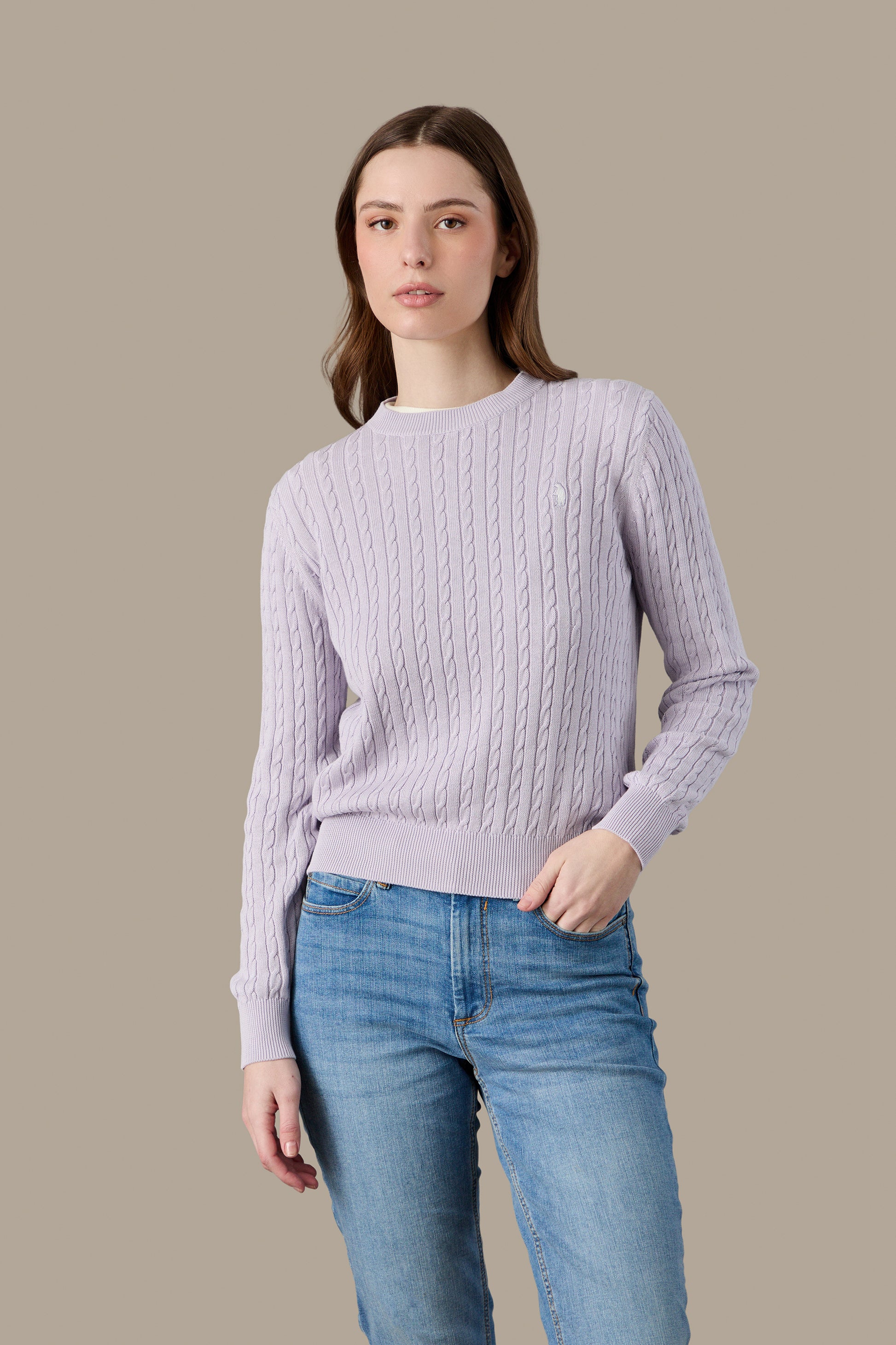 MAGLIA DONNA CABLE CREWNECK PINK | REFRIGUE
