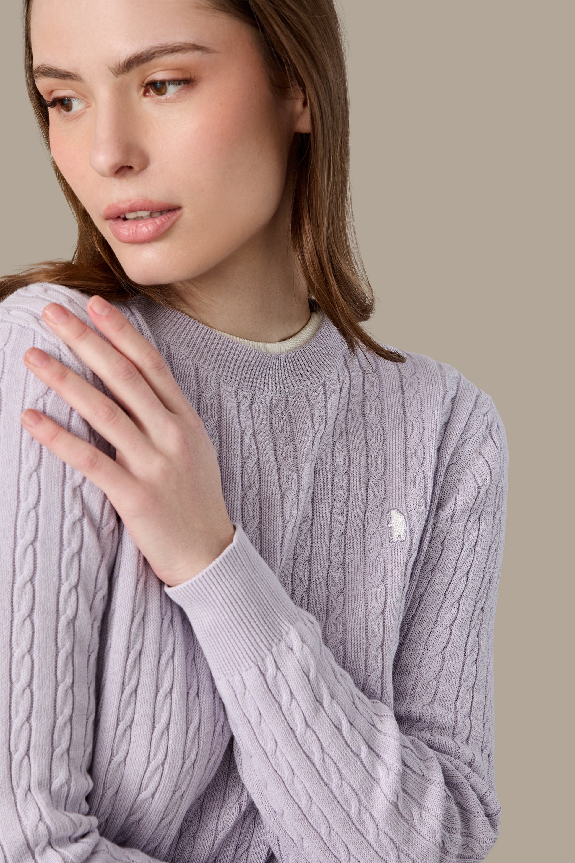 MAGLIA DONNA CABLE CREWNECK PINK | REFRIGUE
