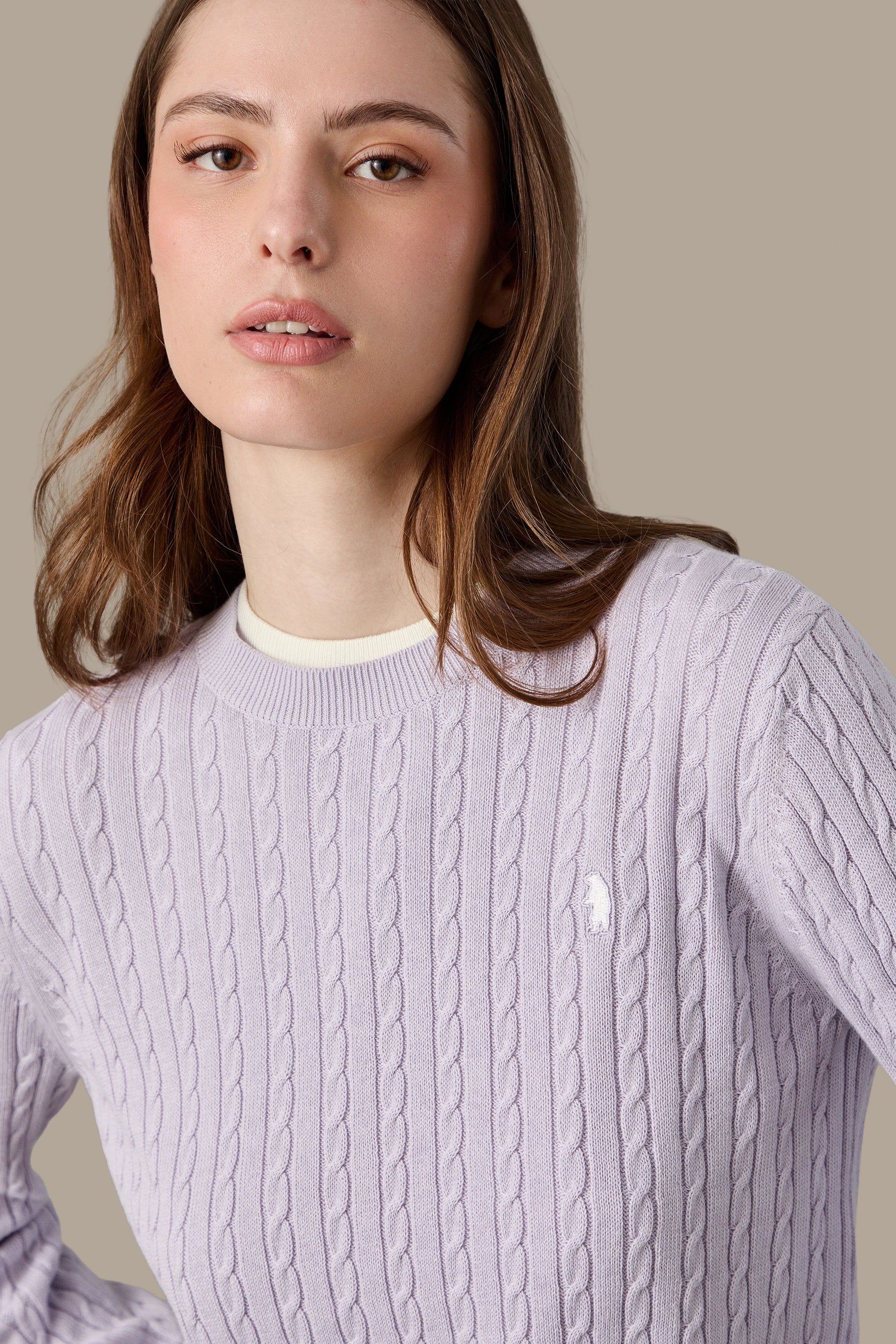 MAGLIA DONNA CABLE CREWNECK PINK | REFRIGUE
