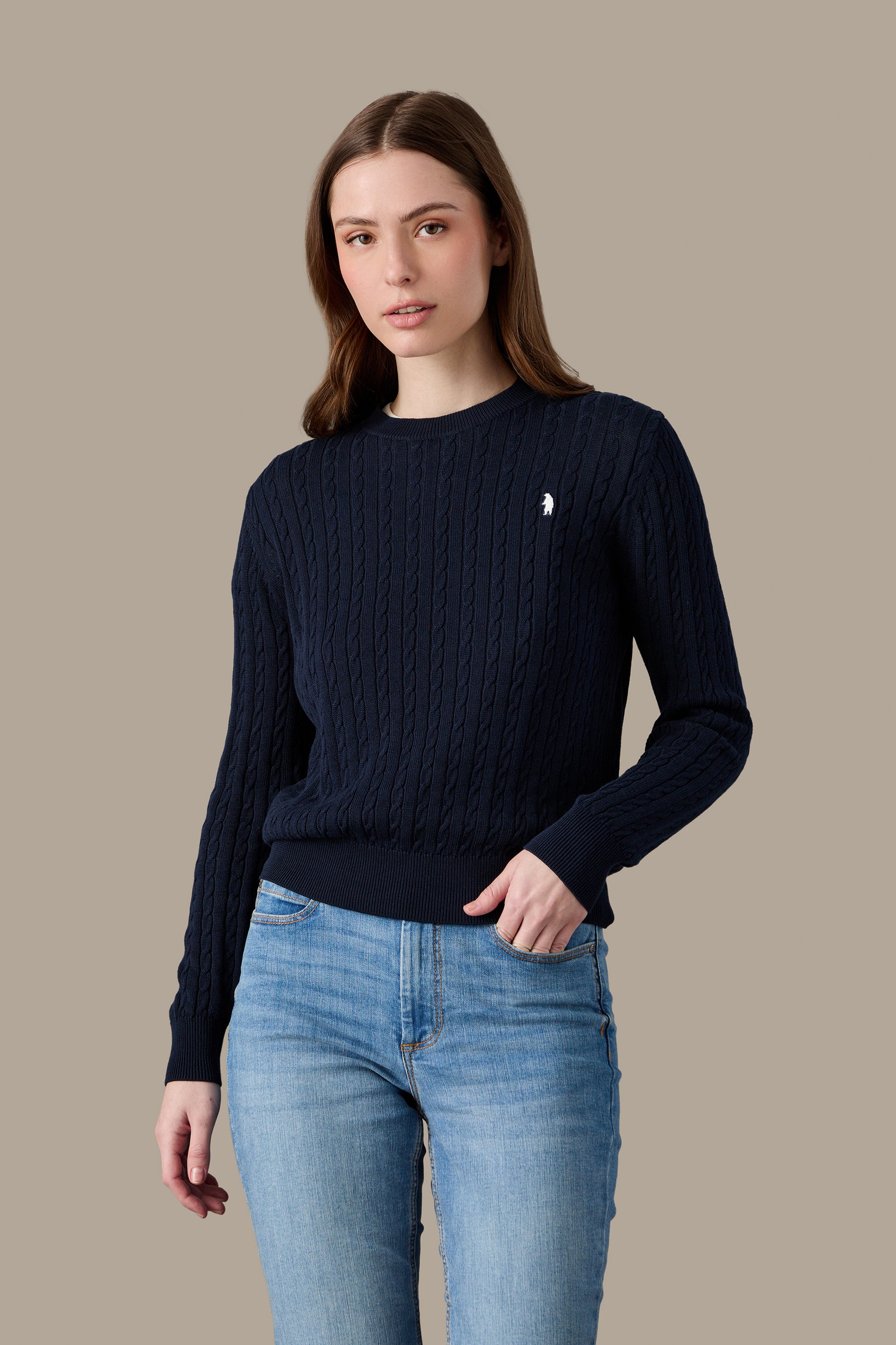 MAGLIA DONNA CABLE CREWNECK PINK | REFRIGUE
