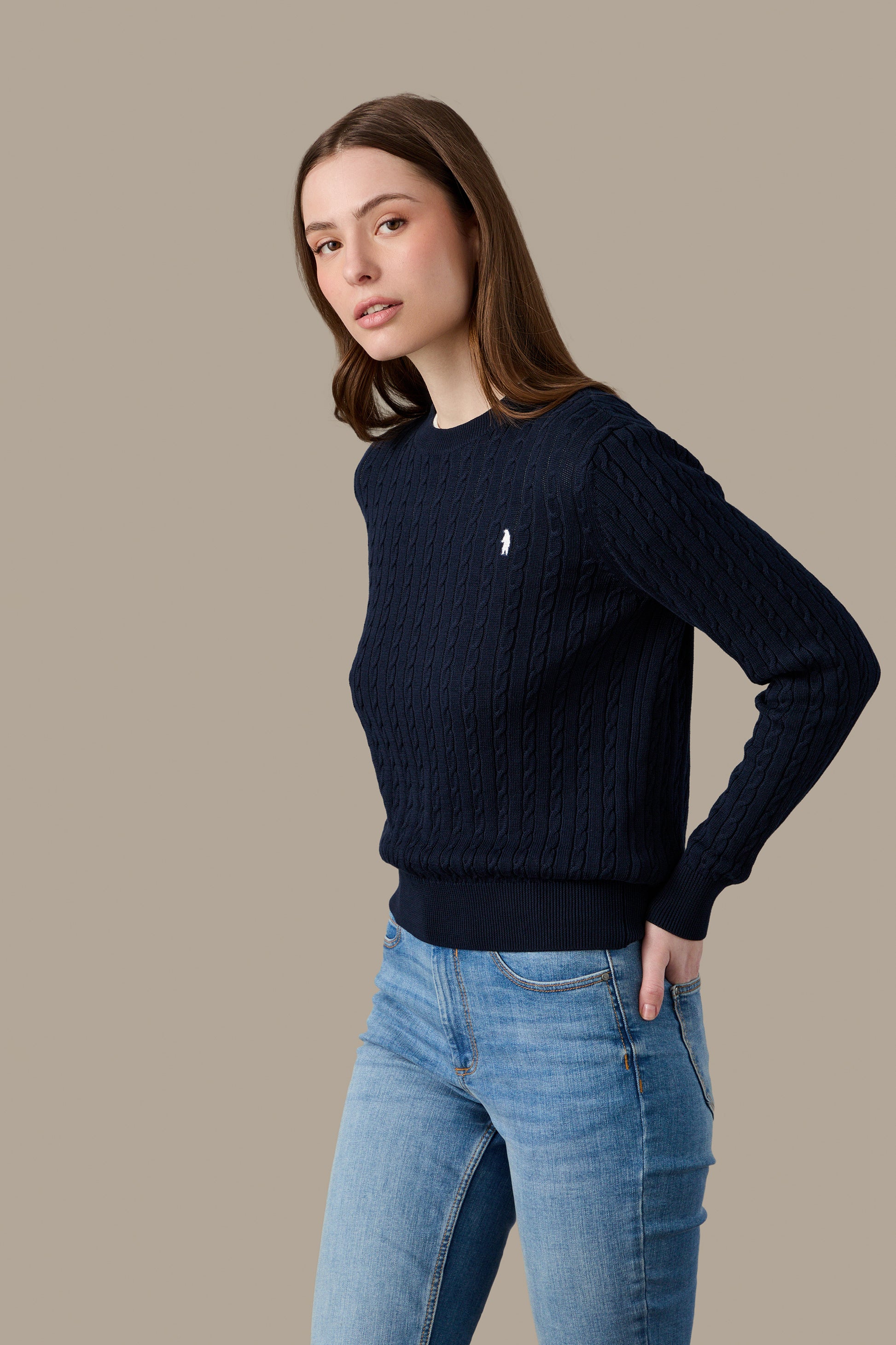 MAGLIA DONNA CABLE CREWNECK PINK | REFRIGUE
