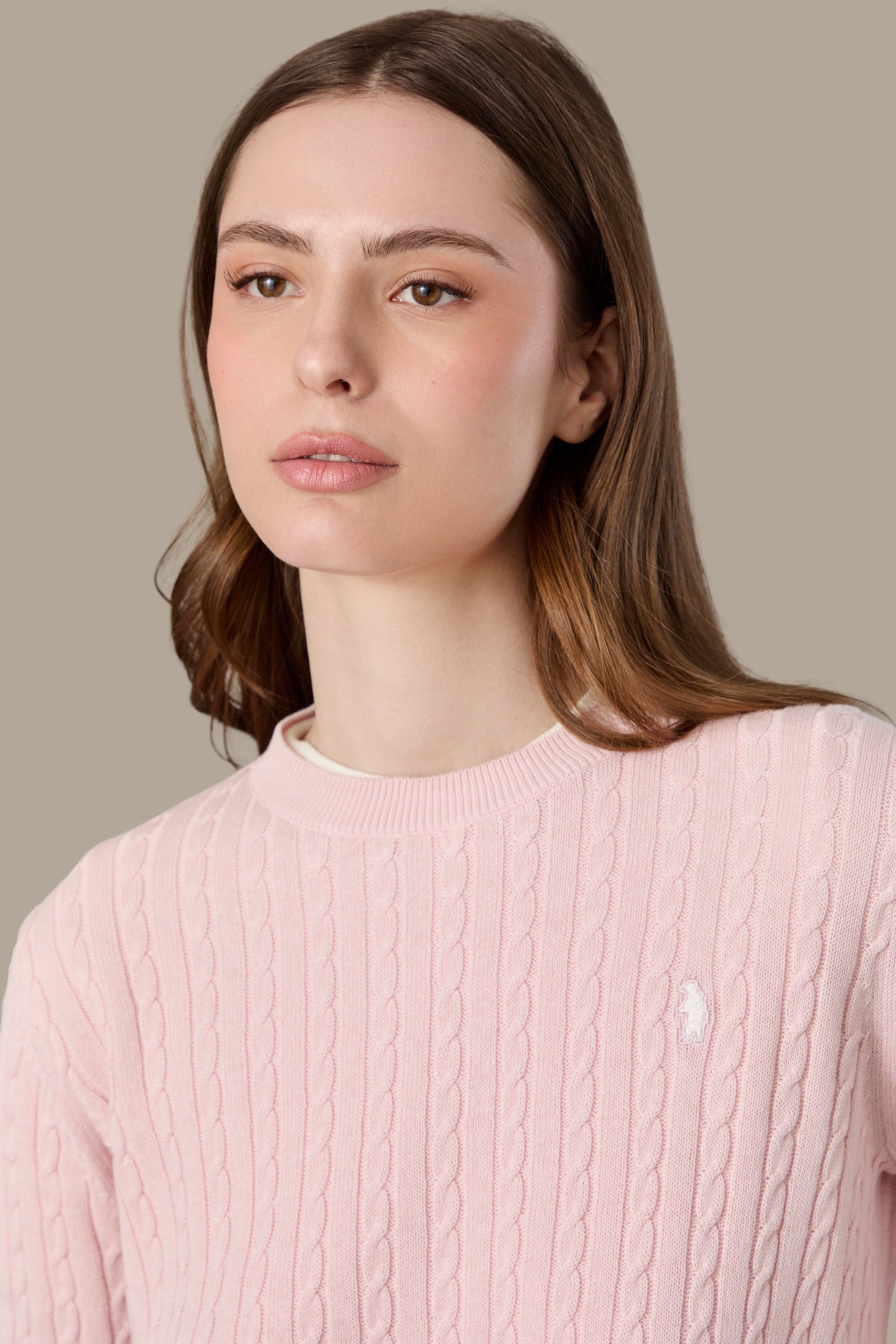 MAGLIA DONNA CABLE CREWNECK PINK | REFRIGUE
