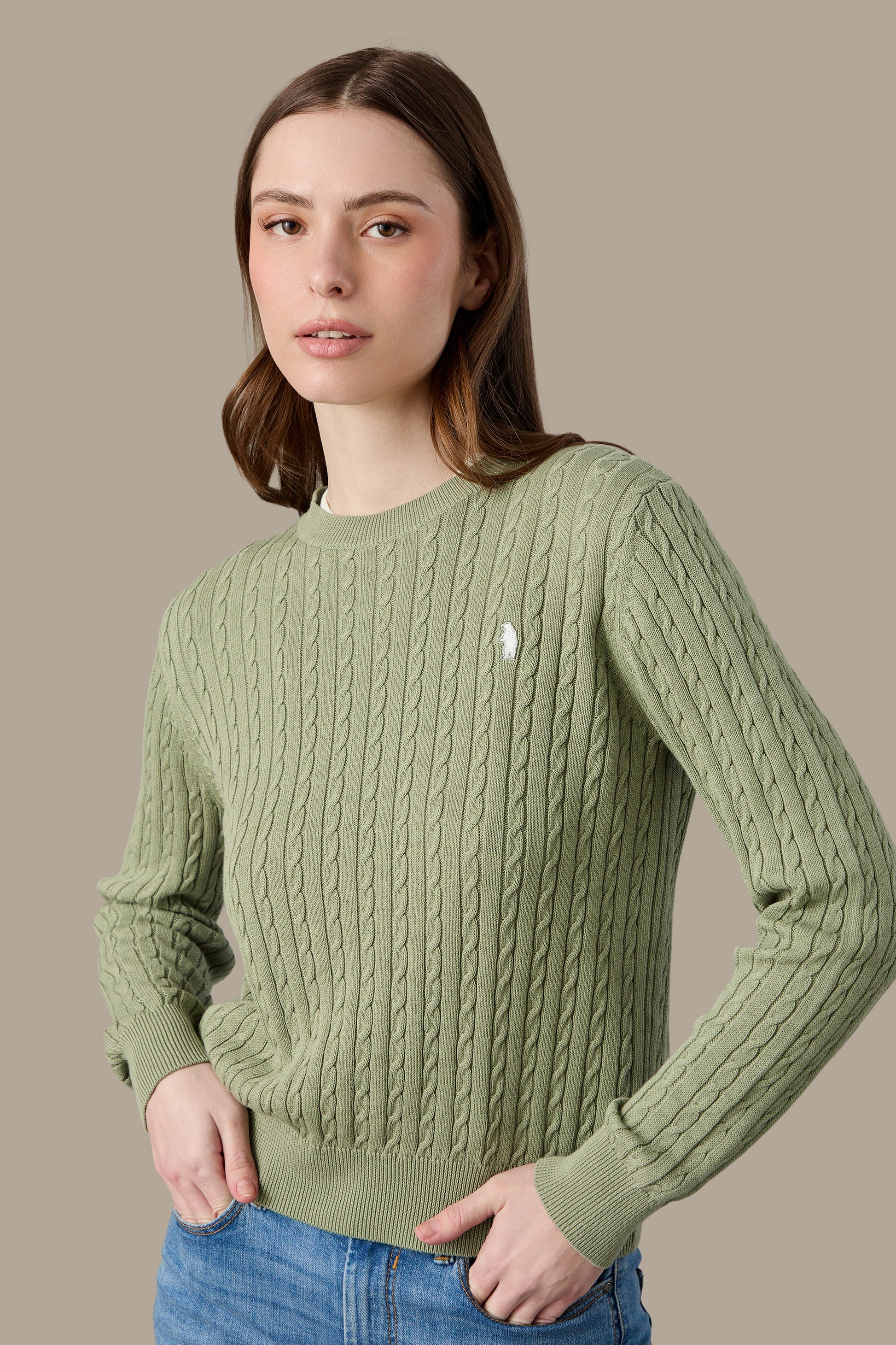 MAGLIA DONNA CABLE CREWNECK PINK | REFRIGUE
