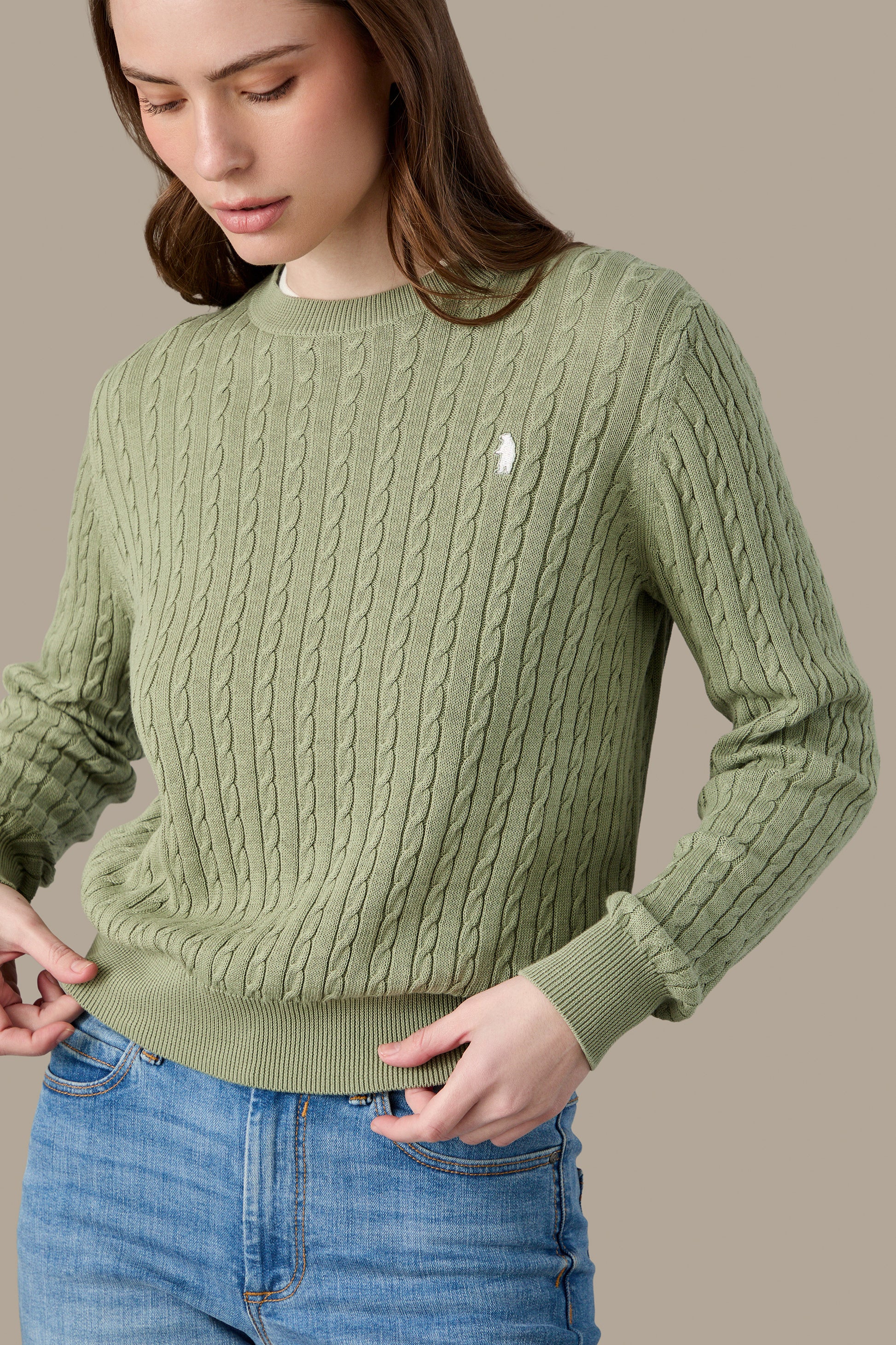 MAGLIA DONNA CABLE CREWNECK PINK | REFRIGUE
