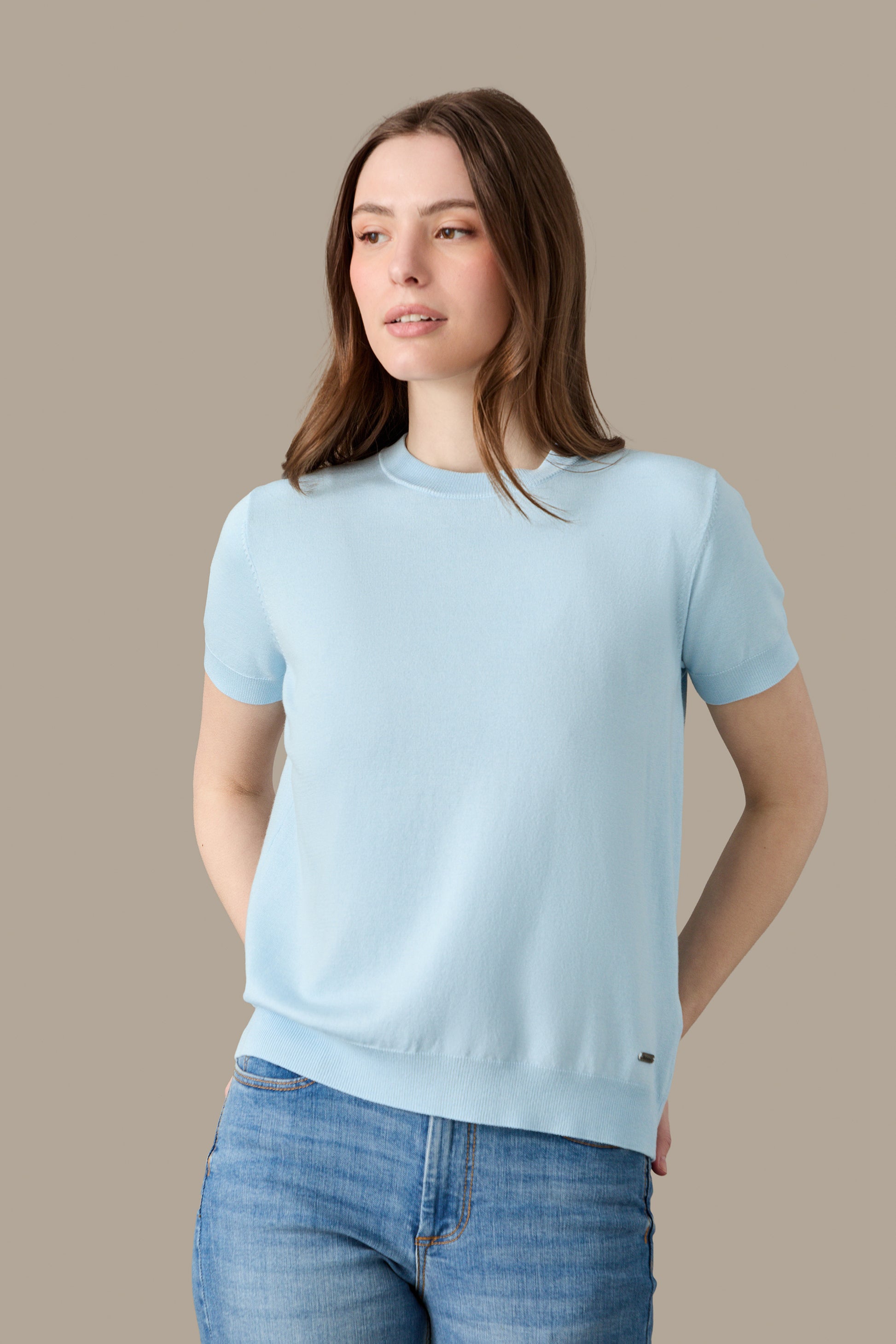 MAGLIA DONNA T-SHIRT KNIT W LIGHT BLUE | REFRIGUE
