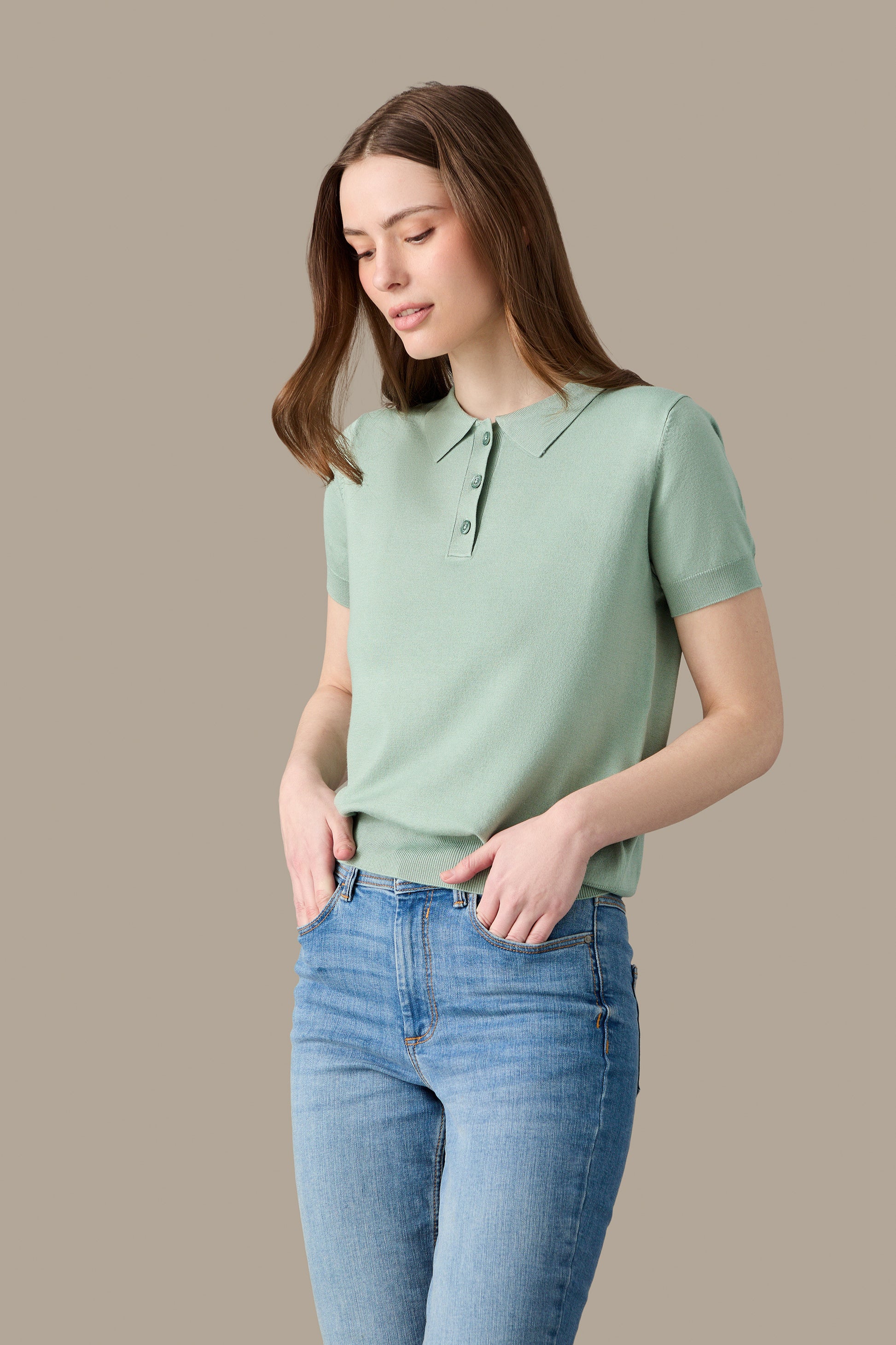 MAGLIA POLO KNIT W SAGE | REFRIGUE
