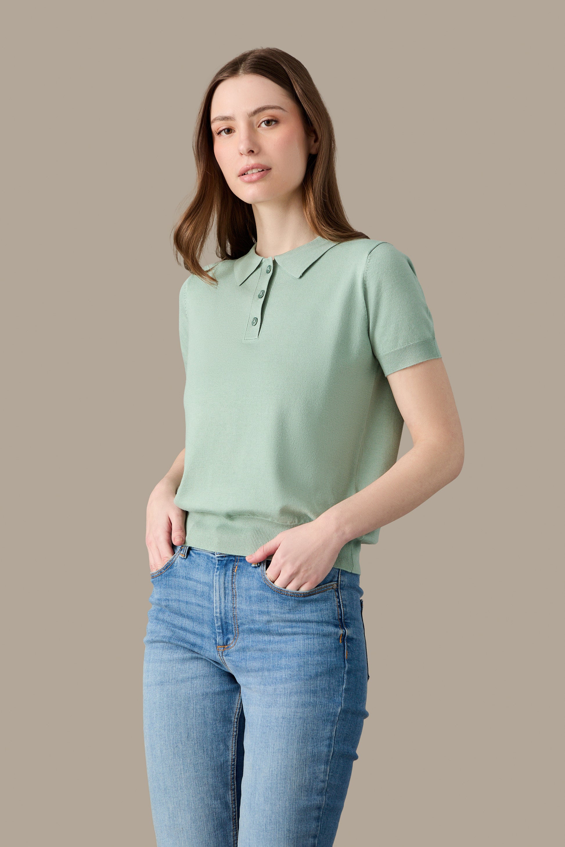MAGLIA POLO KNIT W SAGE | REFRIGUE
